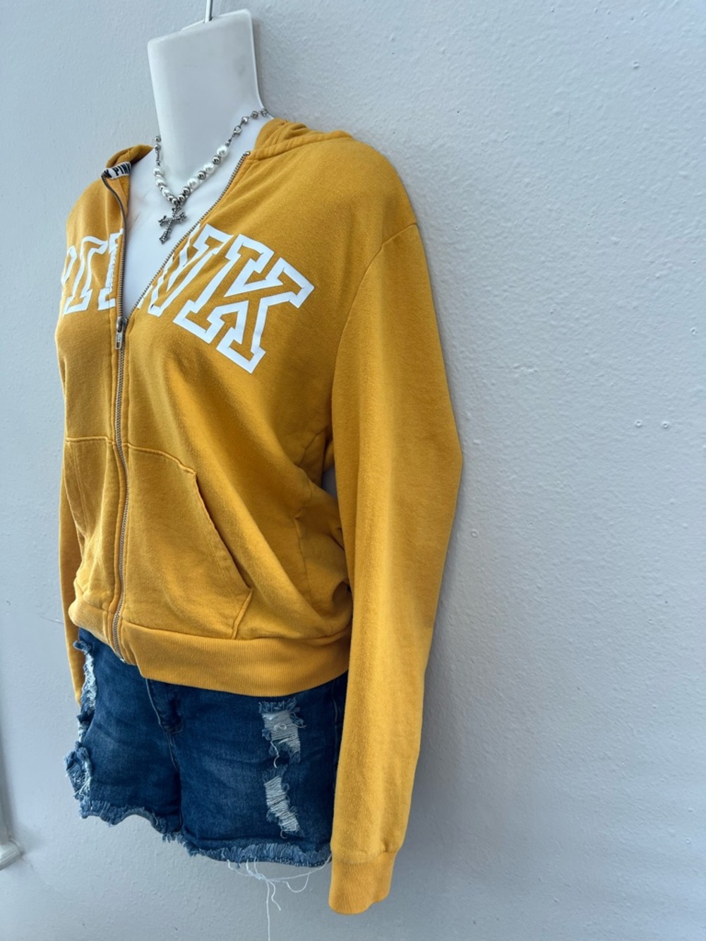 Victoria’s Secret PINK Yellow Zip Hoodie Small Casual Athleisure Y2K - Picture 4 of 8